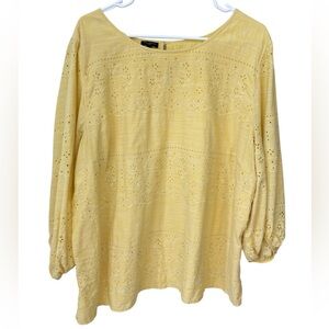 Talbots Butter Yellow Eyelet Top Women’s Size 3X Puff Sleeve Lined Feminine